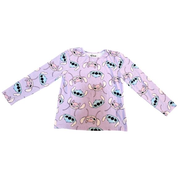 Disney Stitch Kids Pajama Set 6-7 Yrs Purple Cartoon Pattern Long Sleeve Top & P - Picture 3 of 8